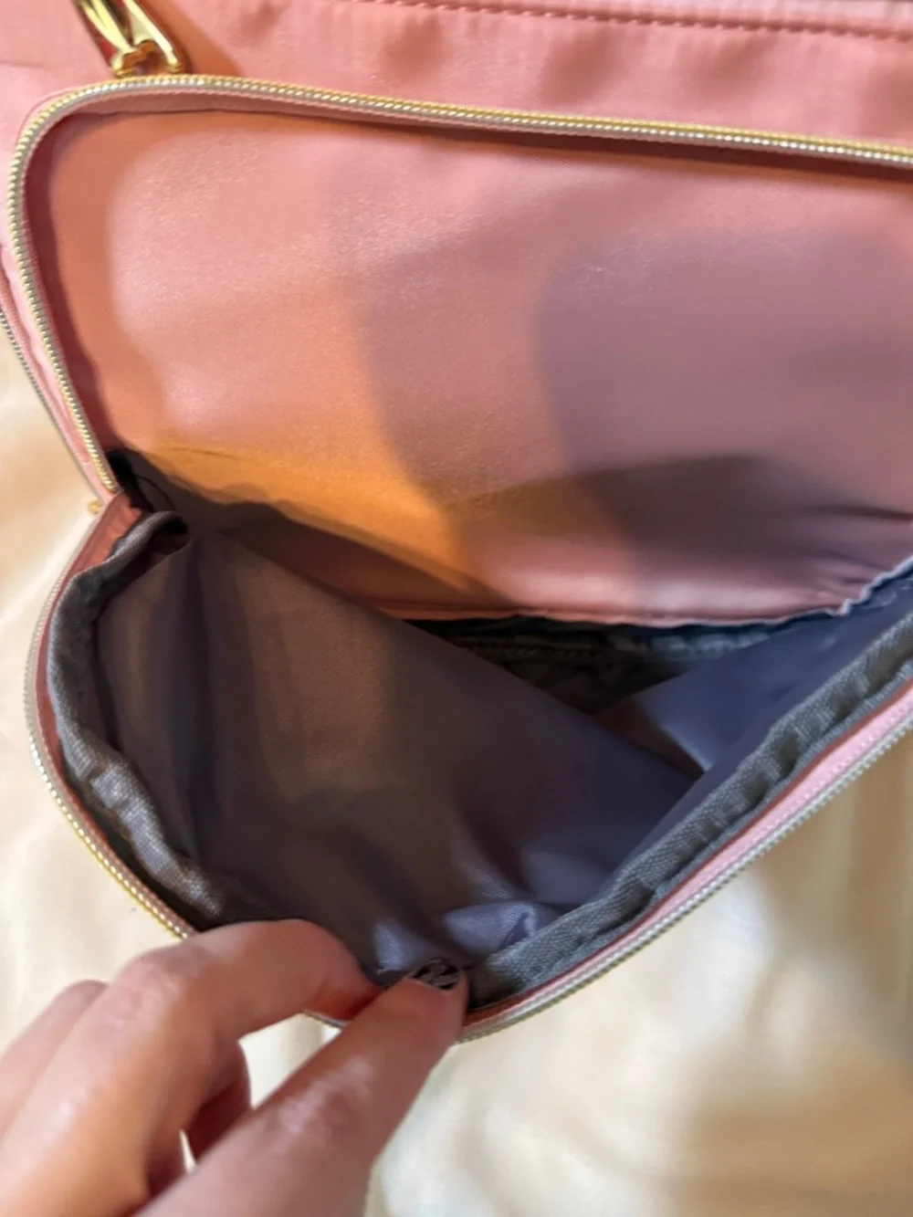 Weitars‎ Pink Quilted Nylon Backpack Multi Compartment Gold Tone Hardware Bag